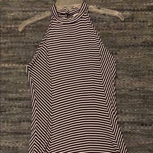 Fitted halter navy white striped dress size small